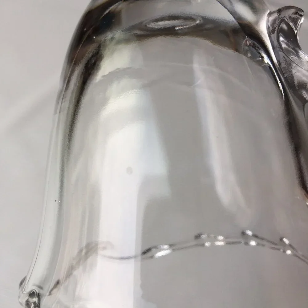 Clear Glass Creamer Pitcher Syrup Sauce Ruffled Rim Edge Ornate Handle Pedestal